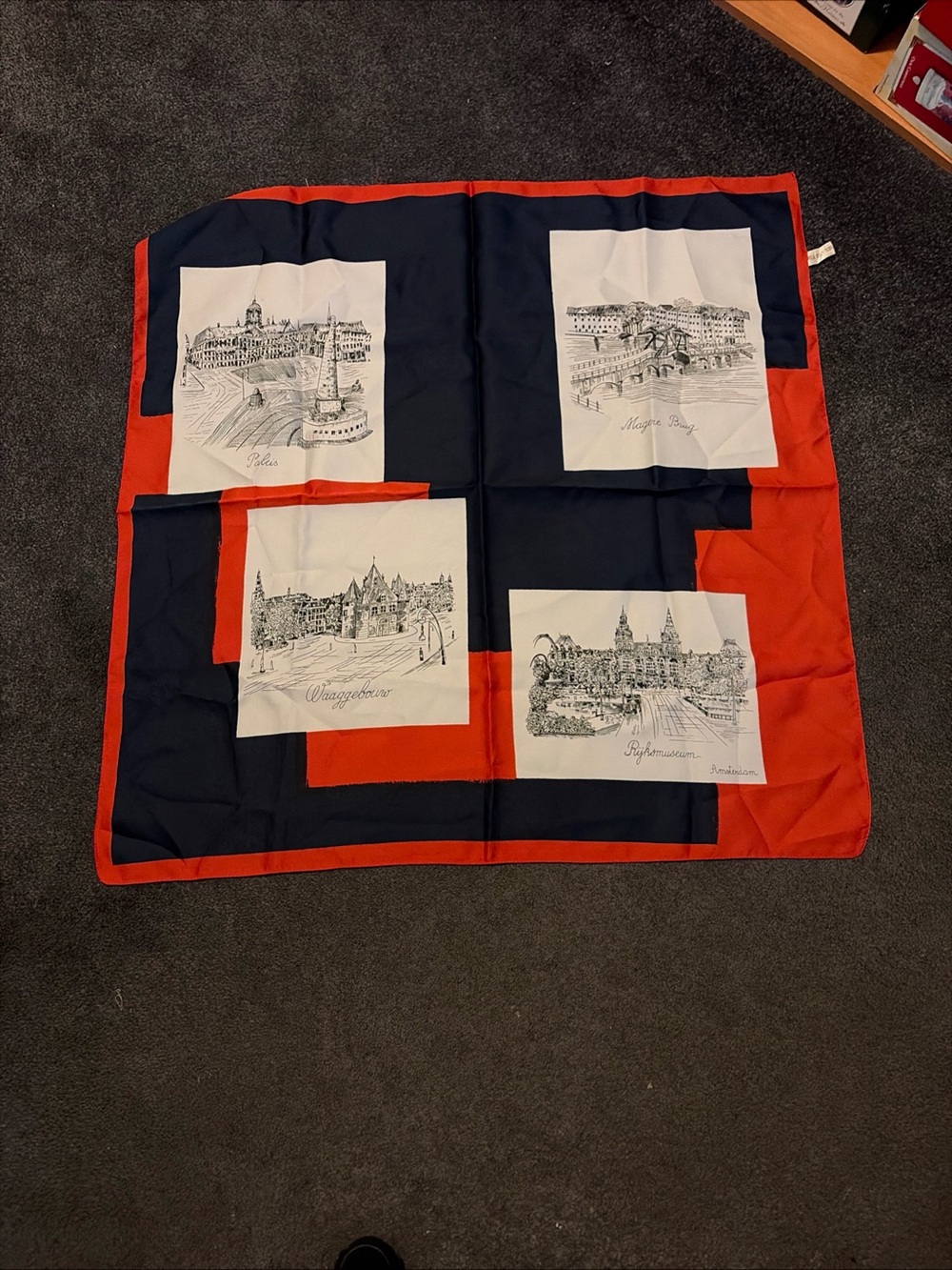 Vintage Netherlands Scarf Souvenir Amsterdam Landmark Historical City Art Square
